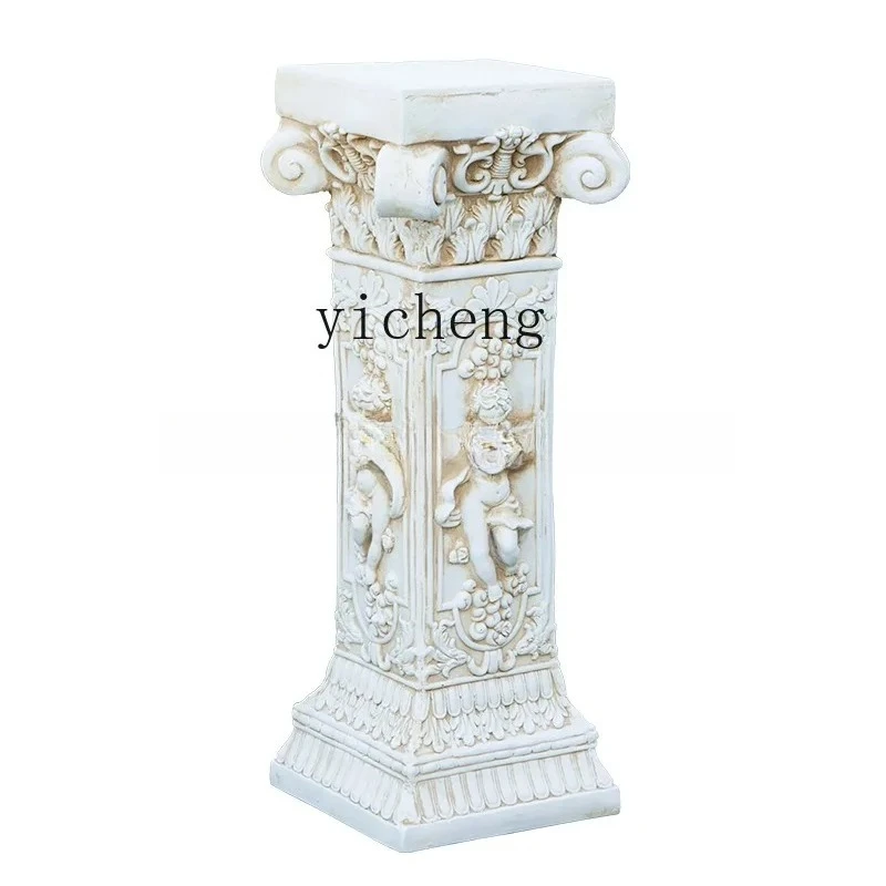 OO4- European retro landscape large flower pot antique old Roman column floor decoration outdoor decoration