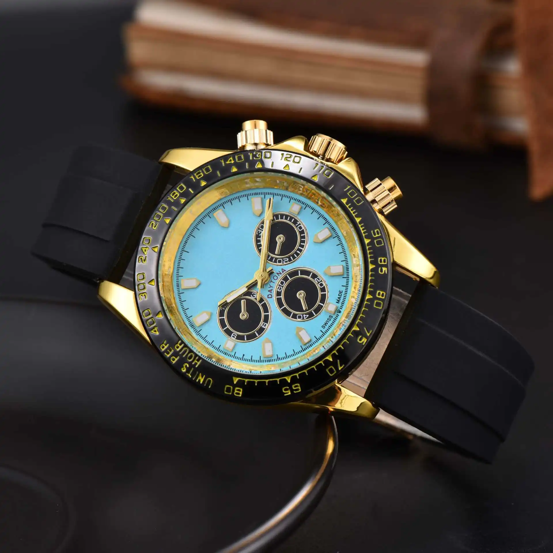 Luxury Watch Men's Chronograph VK63 Watch 46mm Men's Watch Vk63 Case Gold BLUE VK63 Dial Men's Chronograph Waterproof 10ATM