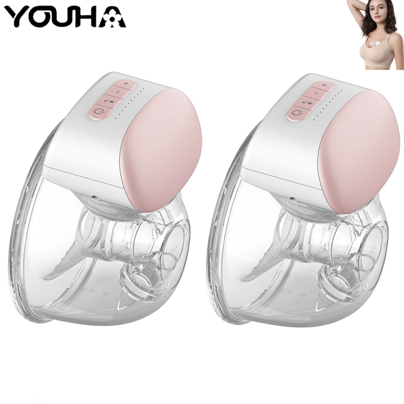 YOUHA Wearable Electric Breast Pump Handsfree Silicone Gel Low Noise Powerful Suction Portable Wireless Breast Milk Extractors