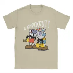 Knockout Cuphead T-Shirts Men Leisure 100% Cotton Tees Crewneck Short Sleeve T Shirts Plus Size Clothing