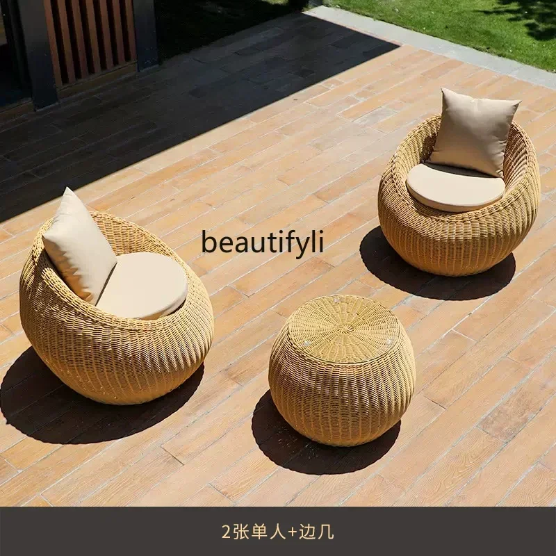 ltOutdoor sofa combination courtyard leisure balcony rattan chair three-piece waterproof and sunscreen villa terrace combination