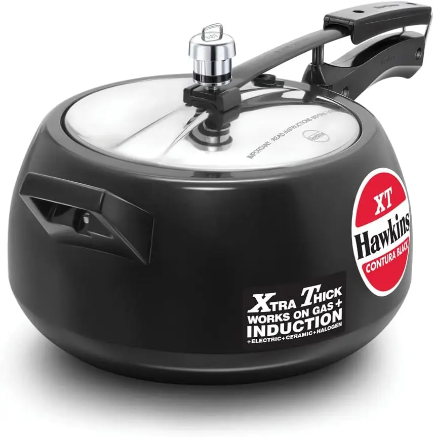 

5L Pressure Cooker, Extra Thick Base, Induction Compatible, Black, Cooks Quickly & Evenly