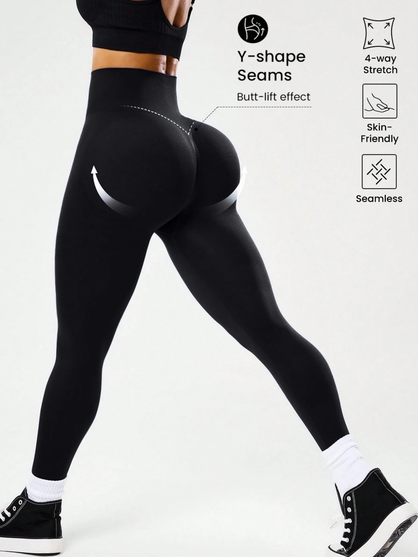 Bestseller: Damen-Leggings mit hoher Taille, Bauchkontrolle, Pfirsich-Po-Effekt, V-Rücken, atmungsaktiv, schnelltrocknend und formend für Laufen und Fitness – Detail 2