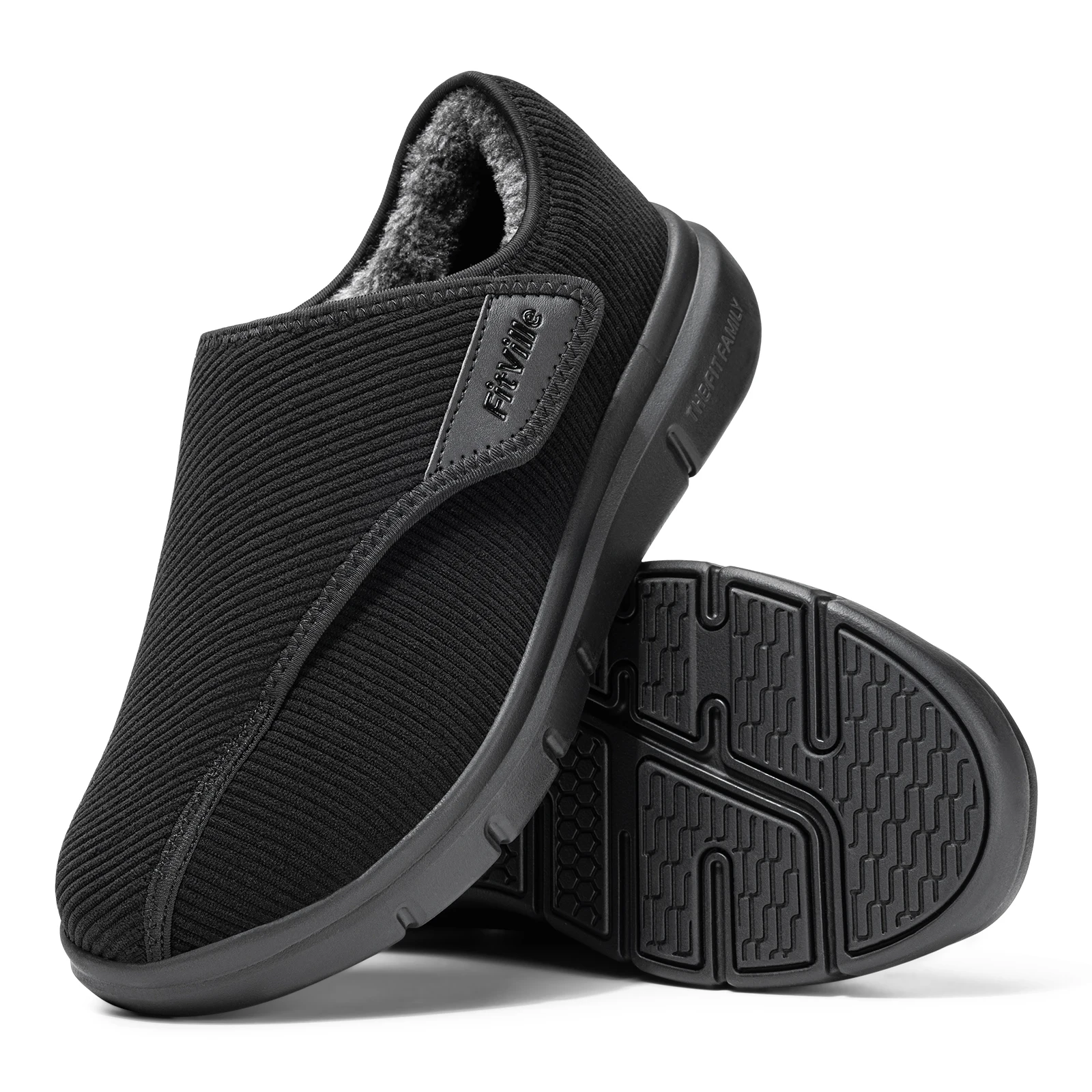 

FitVille Men's Wide Winter Slippers Comfortable Slip-on House Shoes Wide Mens Slipper with Adjustable Straps for Swollen Feet