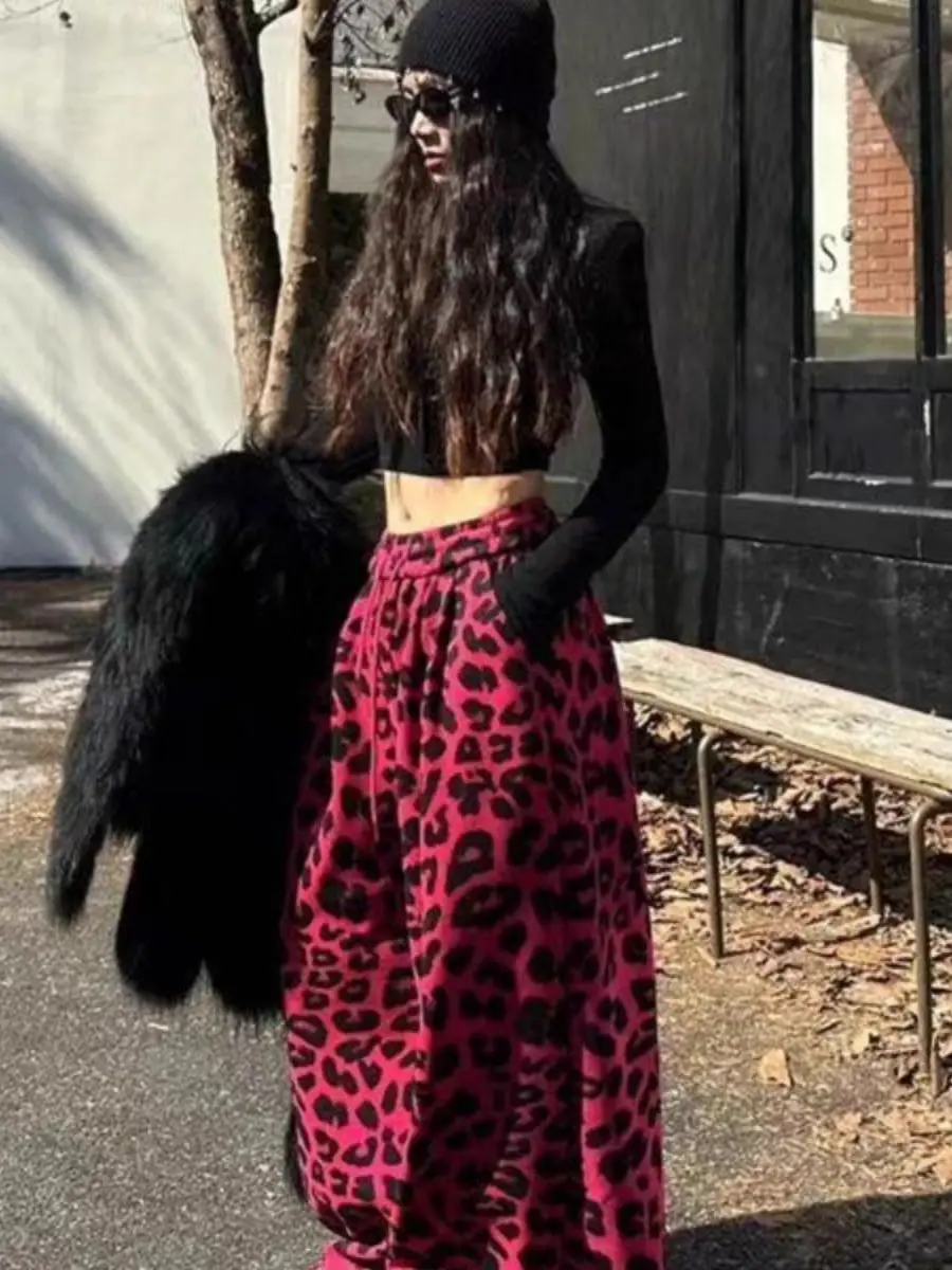 

plus Size Harlan Pants Wide Leg Casual Sweatpants Women's Autumn Winter Thiened Fce Leopard Print Casual Comfortable Tro...