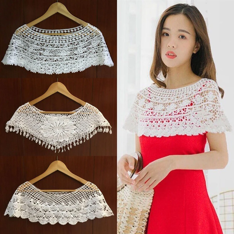 

Wedding Bridal Hollow Out Knit Shawl Sunflower Lace Scarf Shrug Cape Poncho Elegant Women Evening Dress Wrap Cover Up