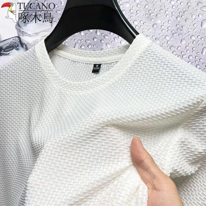 

Ice Silk Loose Fit ort Sve T-irt round Ne Thin Summer Casual Versatile Top Breathable Polyester Fiber Youth Faion