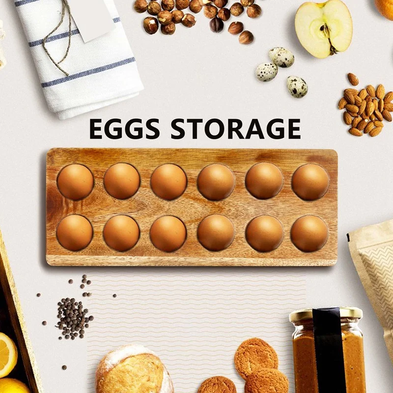 12 Holes Japanese Style Wooden Double Row Egg Storage Box Home Organizer Rack Eggs Holder Kitchen Decor Accessories