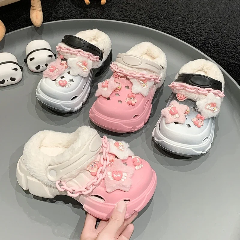 

Children Plush Shoes for Girls 2024 Winter New Fashion Korean Style Soft Anti-slippery Keep Warm Round Head Versatile Slippers