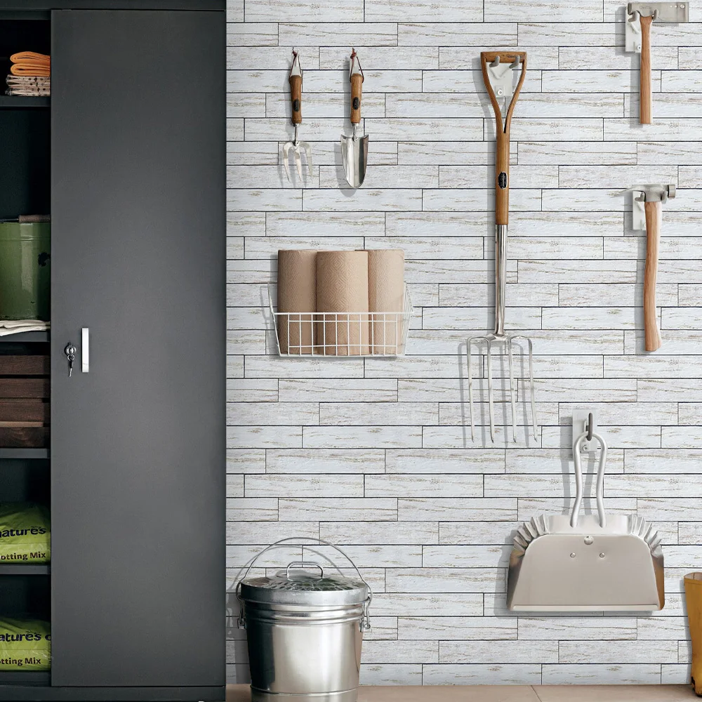 Impermeable, 11,8" x 11,8", juego de 10, paneles de pared autoadhesivos de imitación de madera blanca de PVC 3D, para granja, RV, decoración de pared