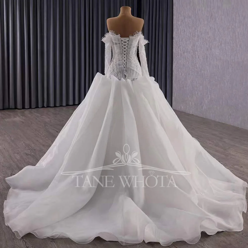 Vestidos Novias Boda Liebsten Langarm Lace Up Zurück Perlen Sexy Meerjungfrau Angepasst Hochzeit Kleid Frauen
