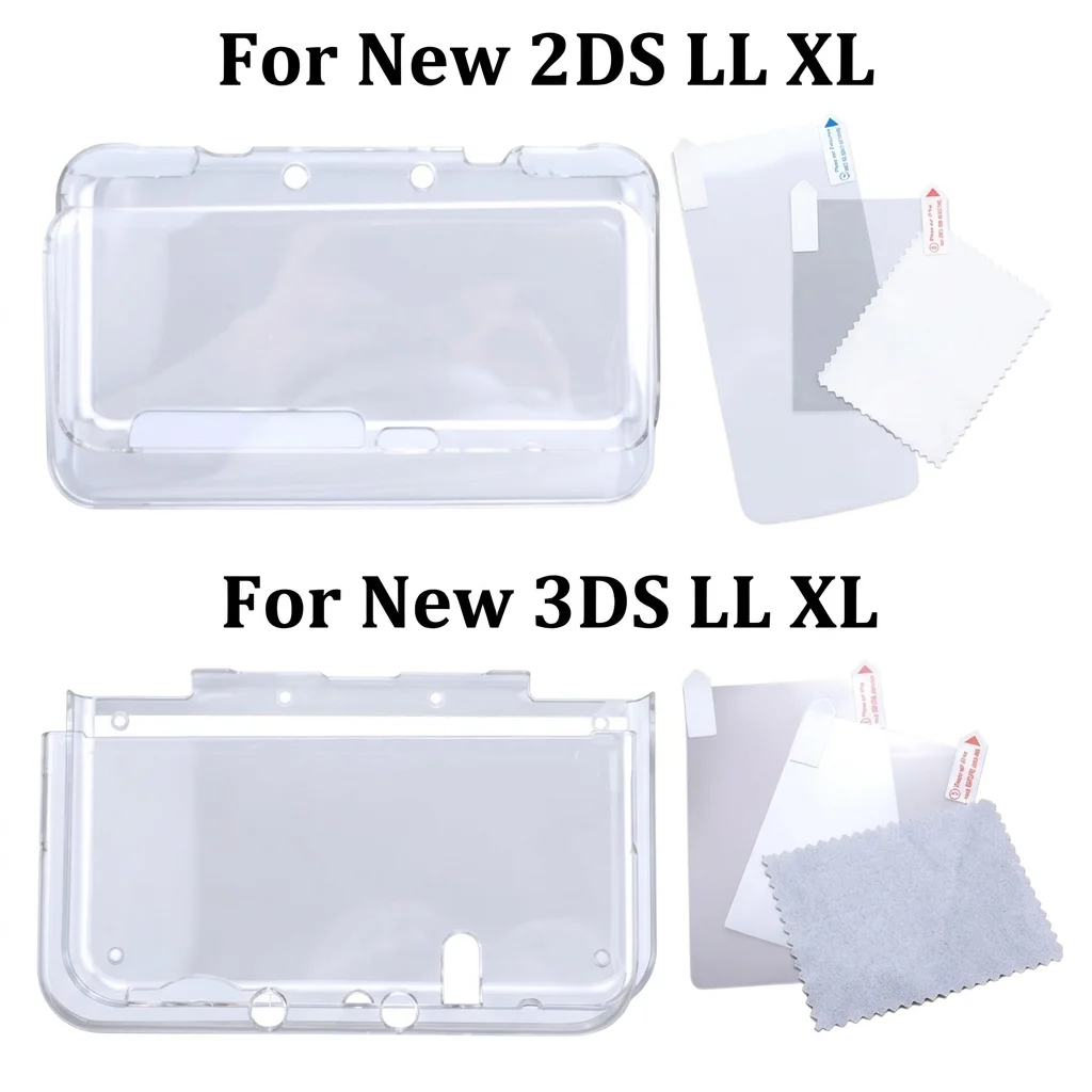 For New 2DS 3DS XL LL Clear Split Shell Transparent Protective Cover Case Screen Film LCD Screen Protector