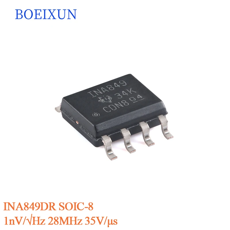 5pcs/1pc INA849DR SOIC-8 INA849 Ultra-Low Noise 1nV/√Hz High Speed 28MHz, 35V/μs Precision 35μV Instrumentation Amplifier Chip