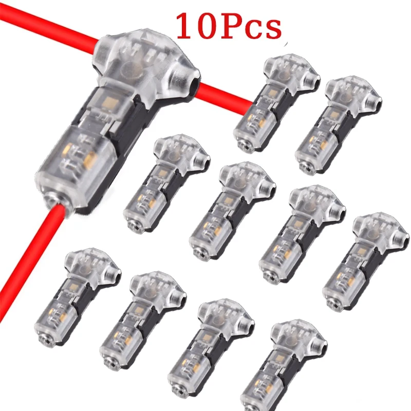10pcs T Type 1 Pin Low Voltage Wire Connector, Quick Solderless Wire Splice Connector, T Tap Wire Connectors, No Stripping