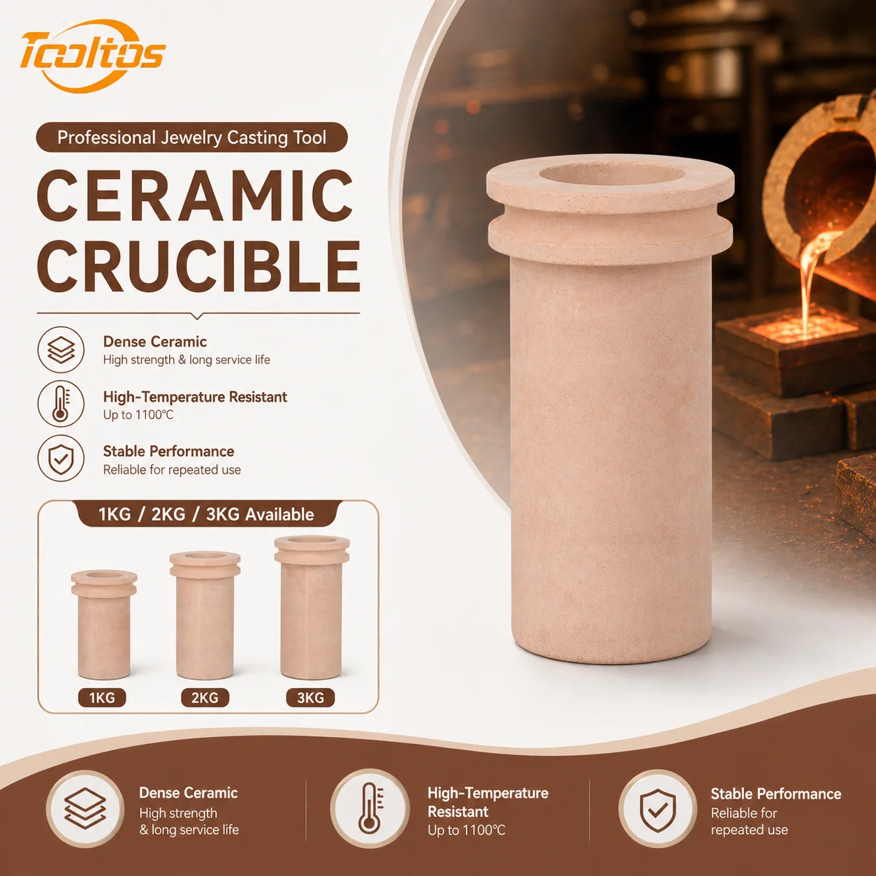 TOOLTOS Ceramic Crucible for Jewelry Casting Ideal Melting Dish for Gold Silver Precious Metals Refining DIY Jewelry Making Tool