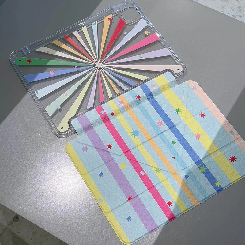

Korean Rainbow Lines Stars Y2K Cover For iPad Pro 13 11th M5 M4 12.9 A16 10 8 7 9th 10th For iPad Air 11 M2 M3 Mini Tablet Case