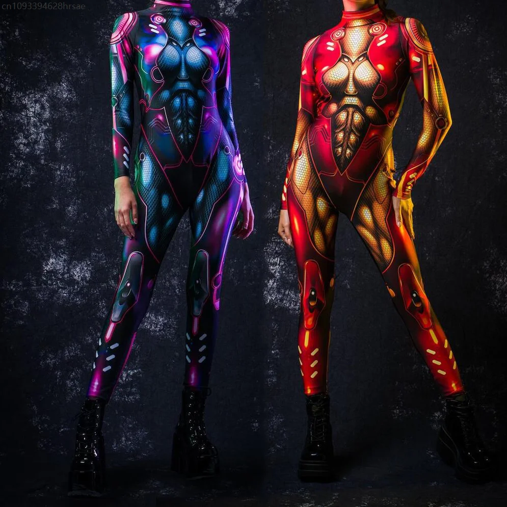 3D プリントマルチカラーコスプレ衣装女性のセクシーな全身タイツスーツハロウィンパーティージャンプスーツカーニバルホリデードレスアップ衣装