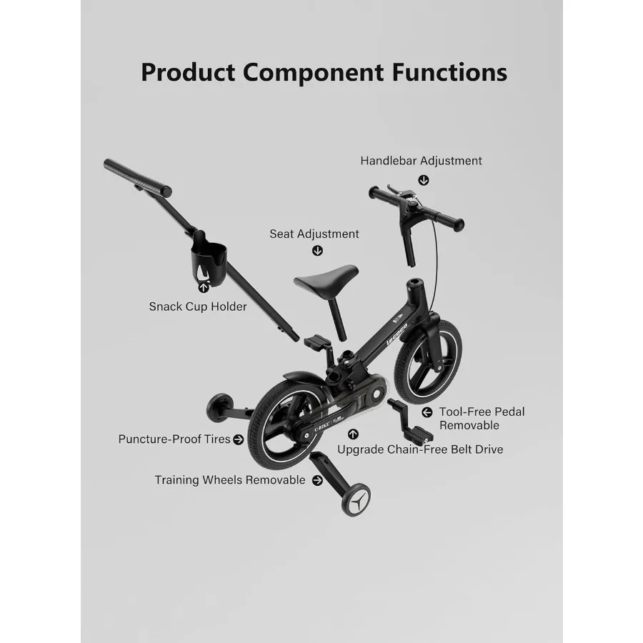จักรยานเด็กแบบอัพเกรดพร้อมที่จับสำหรับเข็น 6 in 1 สำหรับจักรยานทรงตัว ของเล่นพร้อมล้อช่วย ระบบเบรก ที่วางแก้ว ที่วางเท้า และขาตั้ง