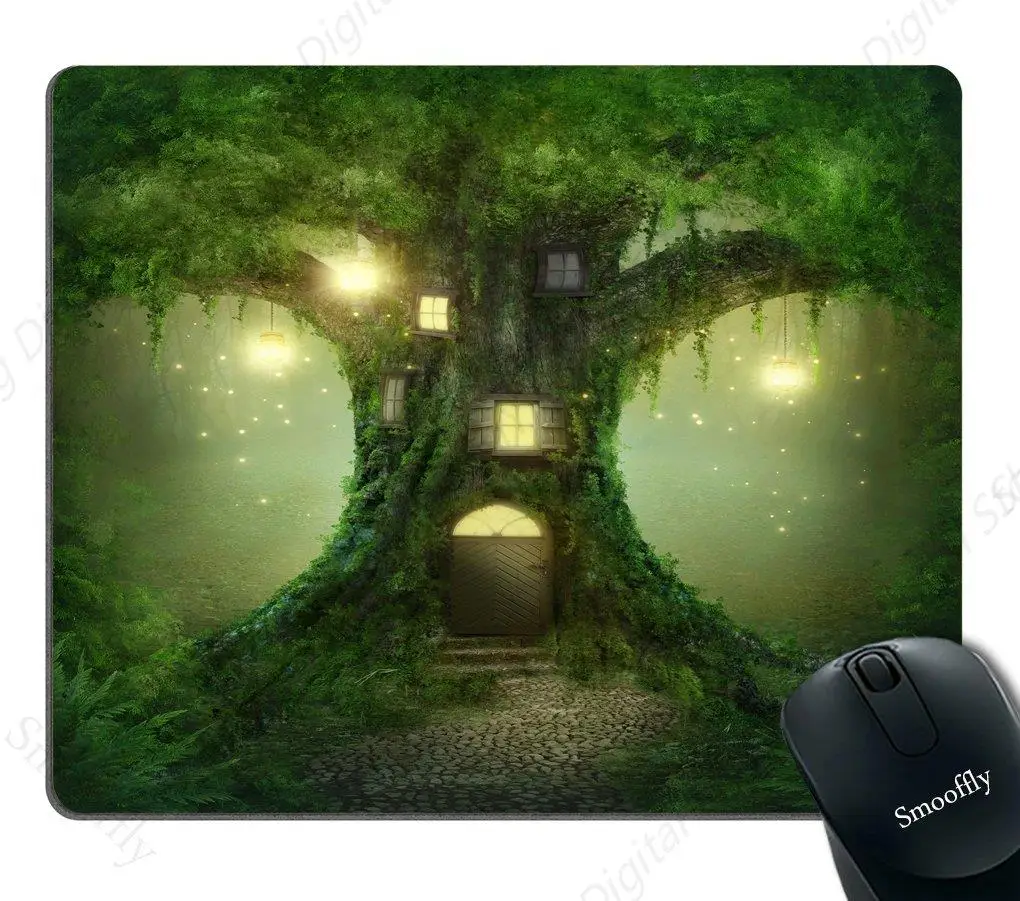 Tapete de mouse para jogos personalizado com estampa de casa de árvore sonhadora adequado para jogos, escritório, laptop, pc 25*30cm