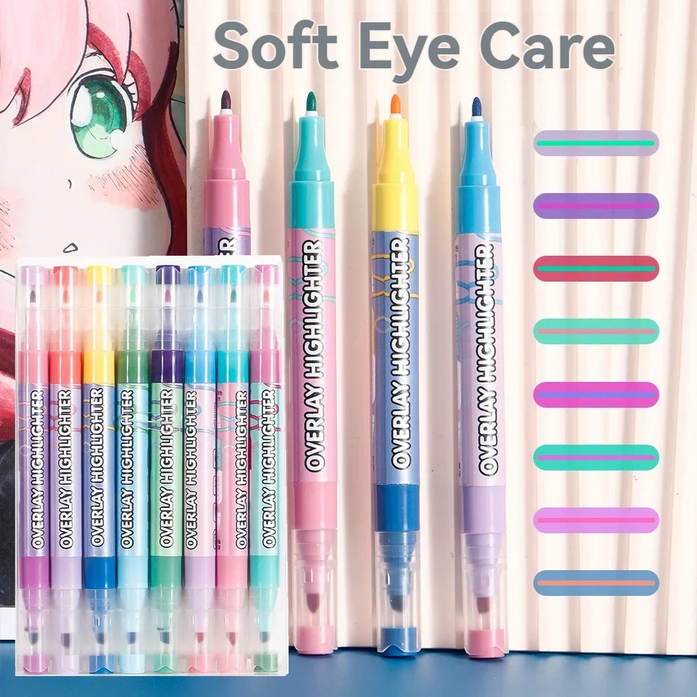 

Набор ручек-хайлайтеров двусторонних многослойных цветов, 8 шт.