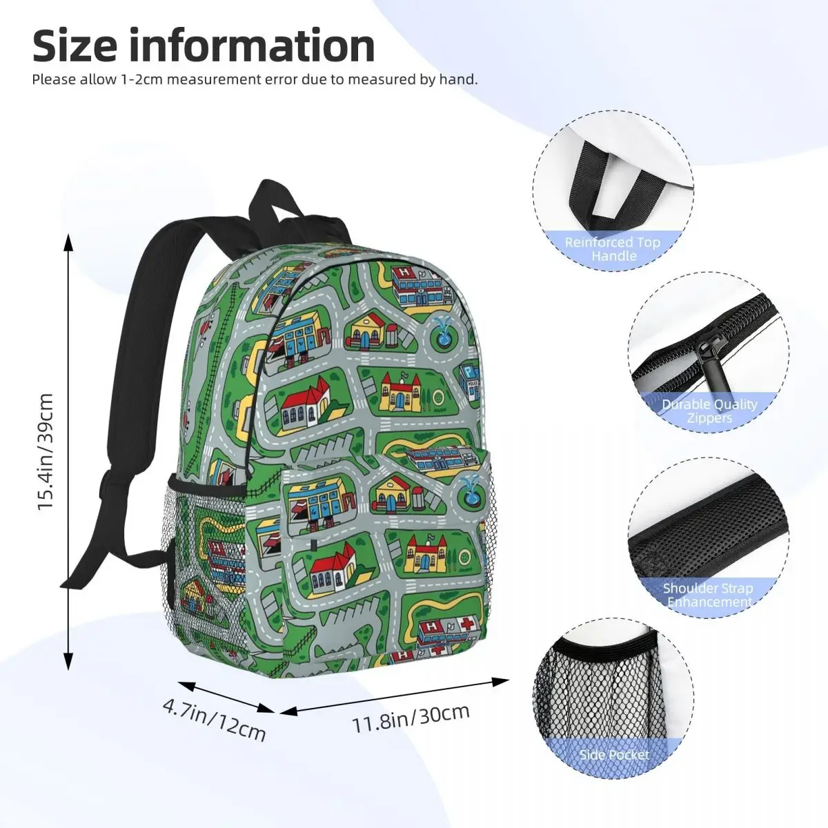 Car City Carpet Road Rug 90s Nostalgic Toy Backpacks Teenager Bookbag Casual Children School Bags Laptop Rucksack Shoulder Bag