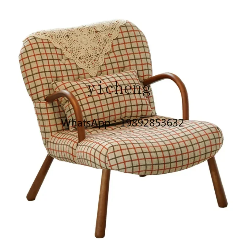 

Y1 sofa retro solid wood combination living room bedroom balcony casual fabric small sofa single chair