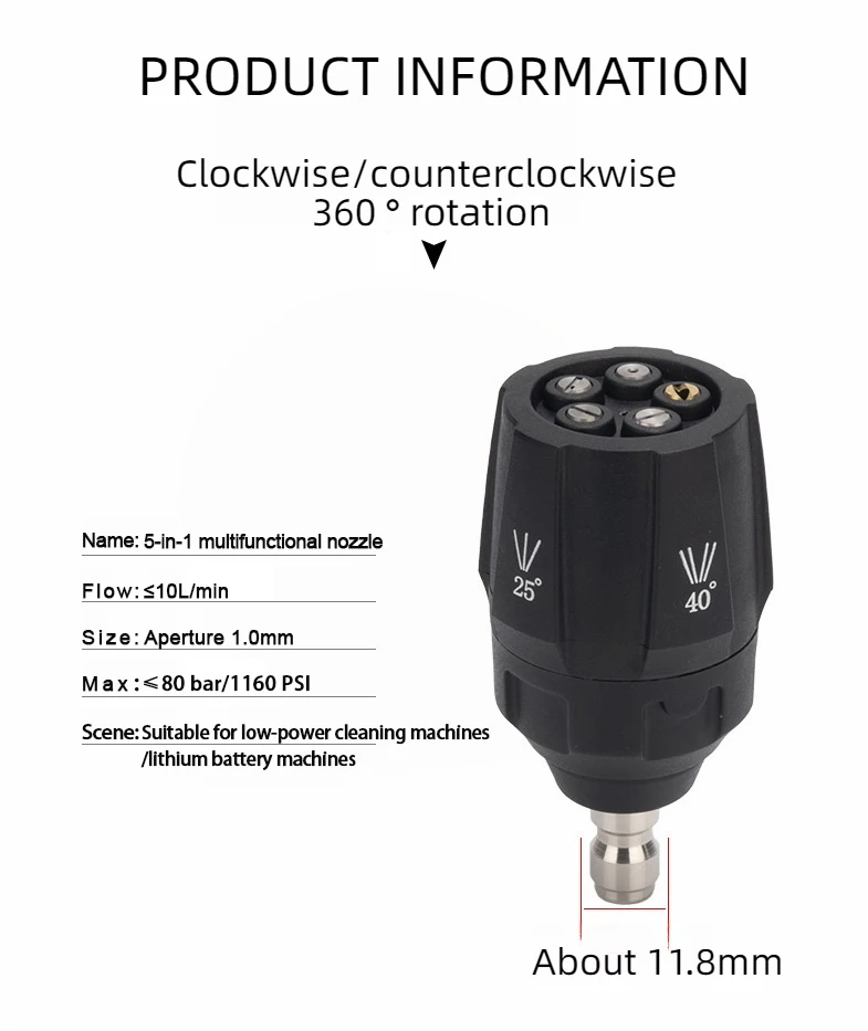 Multifunktionaler 5-in-1-Schnellanschlussadapter, Hochdruck-Turbinendüsenadapter, Hochdruckreiniger-Düsen – Detail 6
