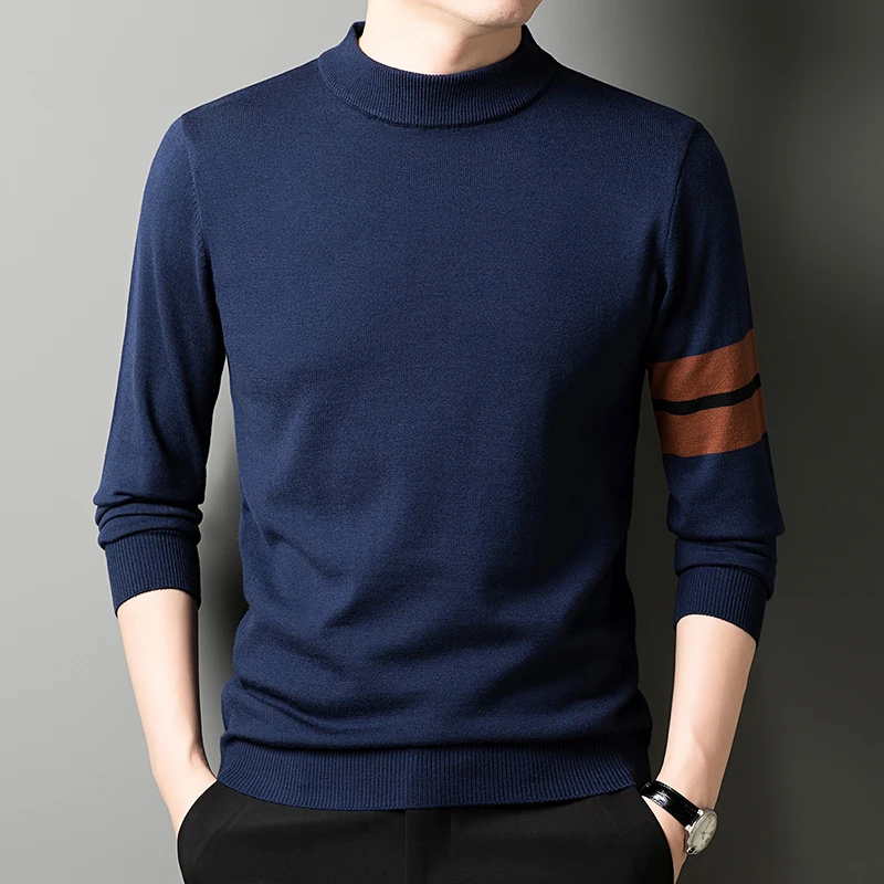 

2025 Autumn and Winter New Light Luxury Round Neck Striped Slim Fit Autumn and Winter Trendy Brand Knitted Sweater for Men