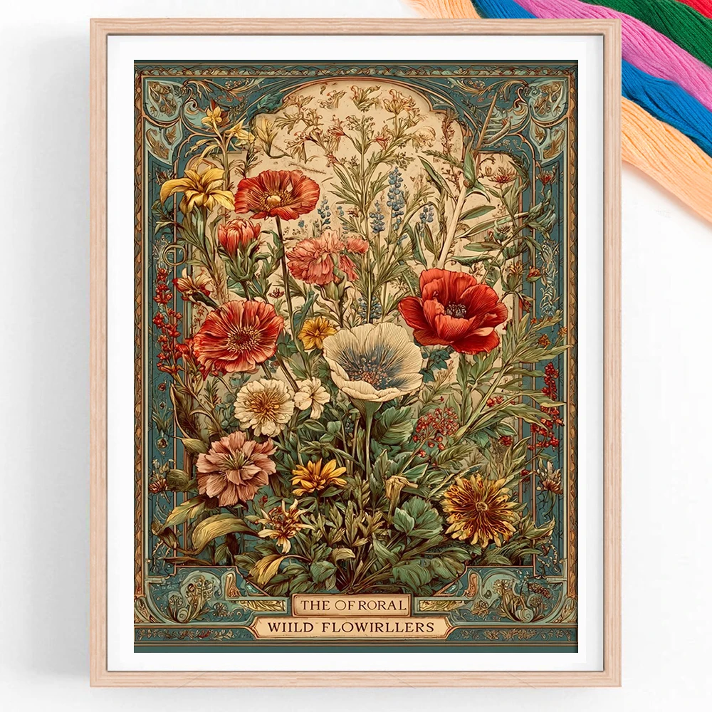 Blumen-Kreuzstich-Set Bedruckte Leinwand Vollständige Stickerei Öko-Baumwollfaden 11CT Handgemachtes Kunsthandwerk