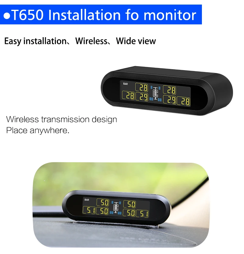 CAREUD T650 Solar Bus RV Truck TPMS  Wireless Tire Pressure Monitoring System With 6 External Internal Sensors Max 199 PSI