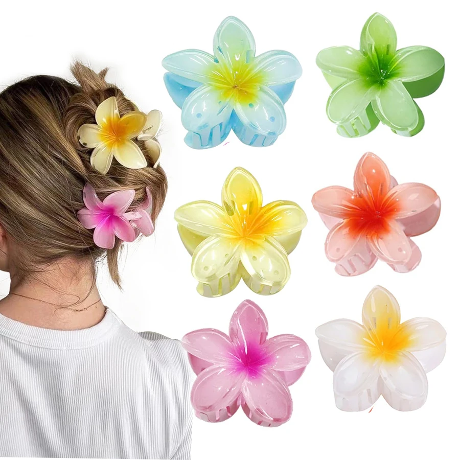 Hawaiian Flower Crab Hair Clips for Women Plumeria Barrettes Large Hair Claw for Thin/Thick Beach Hair Accessories for Girls