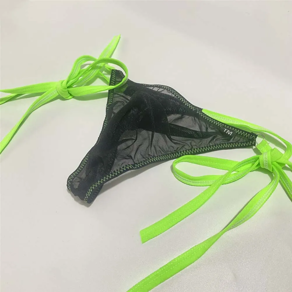 

1 шт., мужские сексуальные сетчатые прозрачные стринги, кружевные стринги с Т-образной спинкой и бантом, стринги, нижнее белье, трусики, красочные сетчатые кружевные стринги с кисточками и карманами