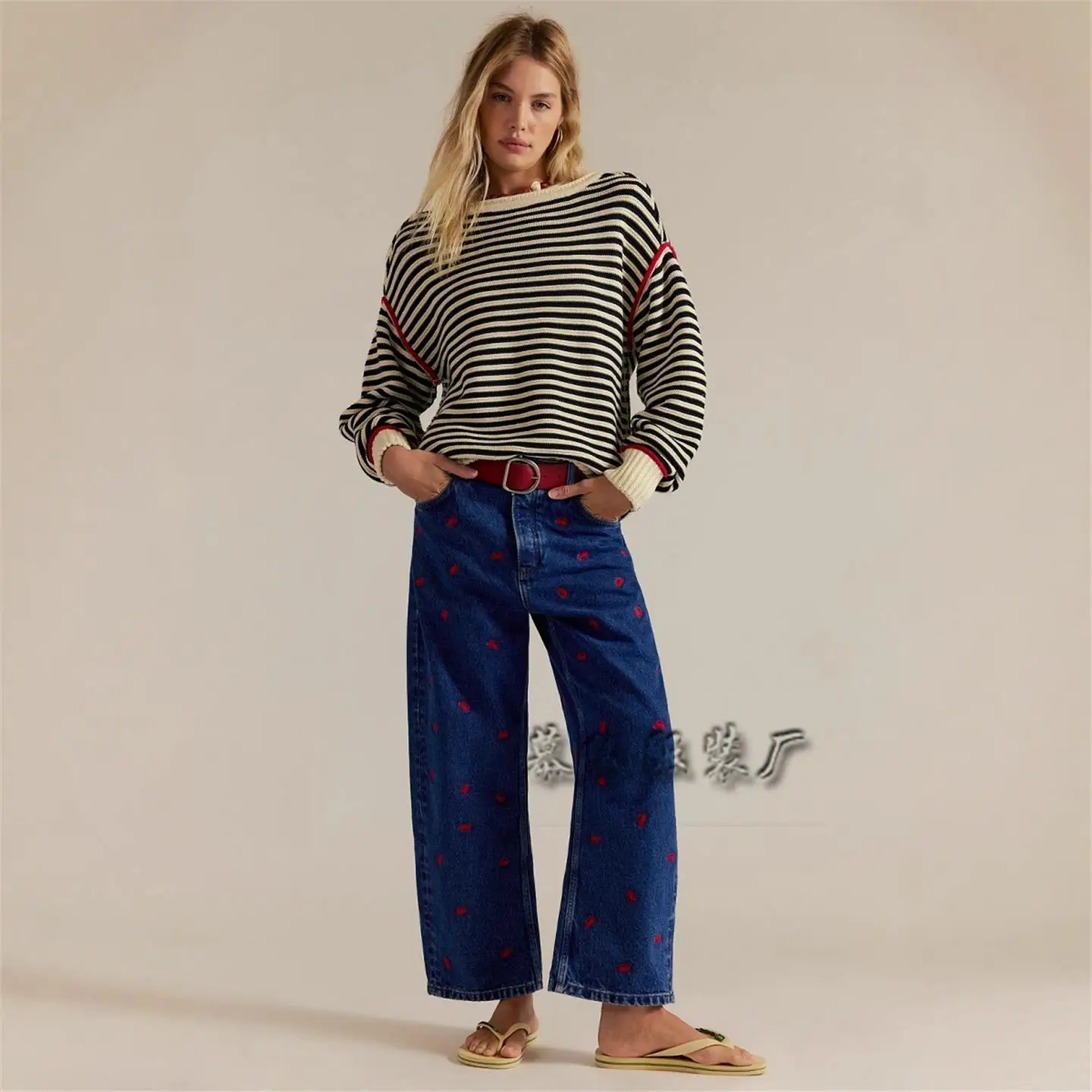 

Свободный полосатый вязаный длинный свитер Sve round Ne, осень-зима, новый женский топ из смесовой шерсти Faion Camere