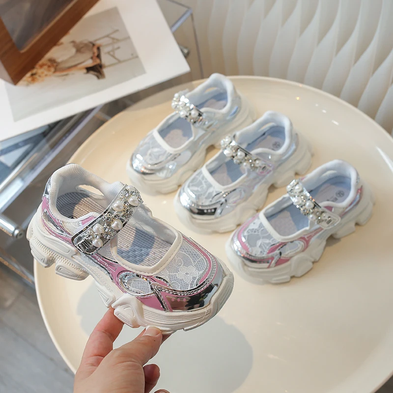 Spring/Summer Fashionable Breathable Beautiful Children's Beaded Elegant Cute Comfortable Baby Toddler Shoes Sports Sneakers