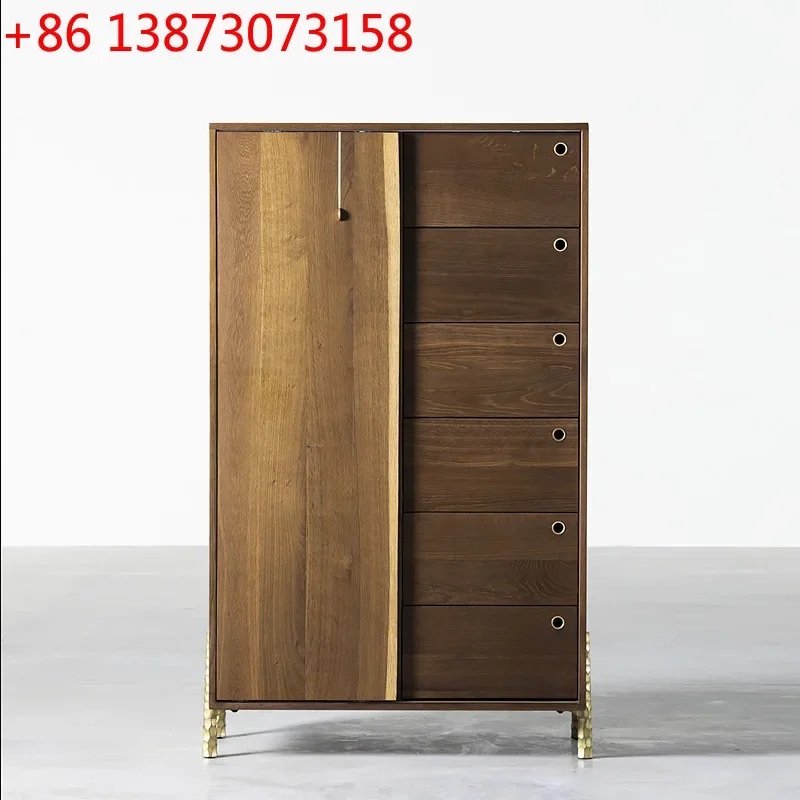 Nordic silent wind ancient solid wood oak sliding door drawer dining side cabinet living room storage locker