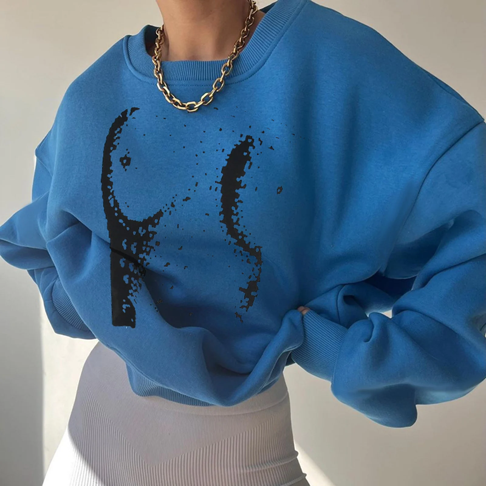 المرأة عادية كم طويل البلوز ، السيدات فضفاض البلوز ، نمط الطباعة ، Crewneck البلوز ، الكبار الموضة ، الربيع ، الخريف