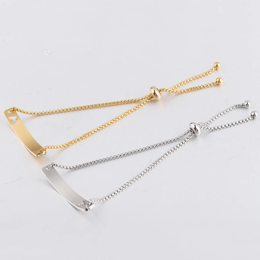 

20pcs Stainless Steel Hollow Butterfly Bend Blank Rectangle Bracelet Adjustable Box Chain Bangle With Blank Bar For Carving