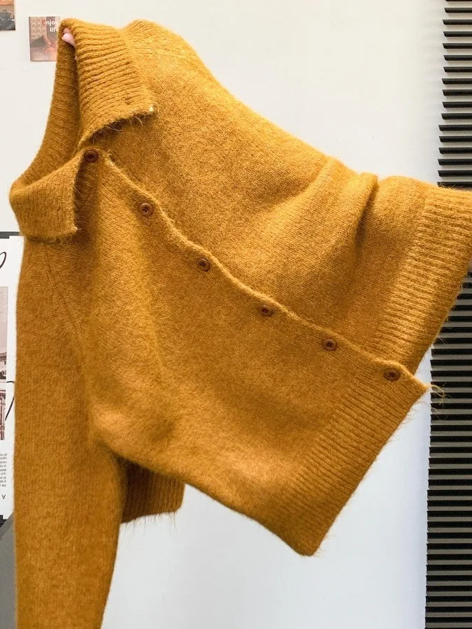 Faionable Simple Versatile High-End Loose Comfortable Knitted Sweater Coat Women Autumn Winter Lazy Tawny Open Cardigan #5