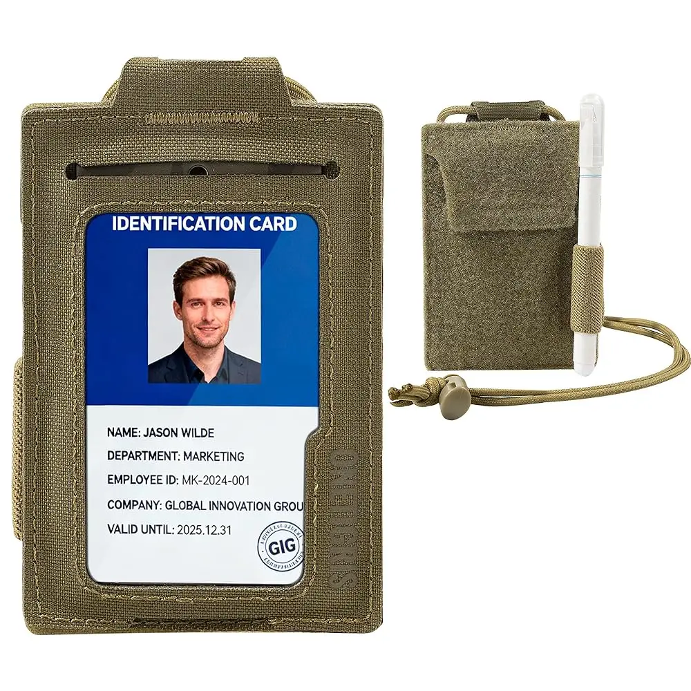 

Tactical ID Badge Holder with Lanyard - Slim RFID Blocking Card Holder with Hook & Loop Back & 2 Card Slots Credit Card Organ