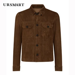 New Men's Brown Suede Jacket - Sheepskin Leather Custom Casual Coat for Spring and Autumn