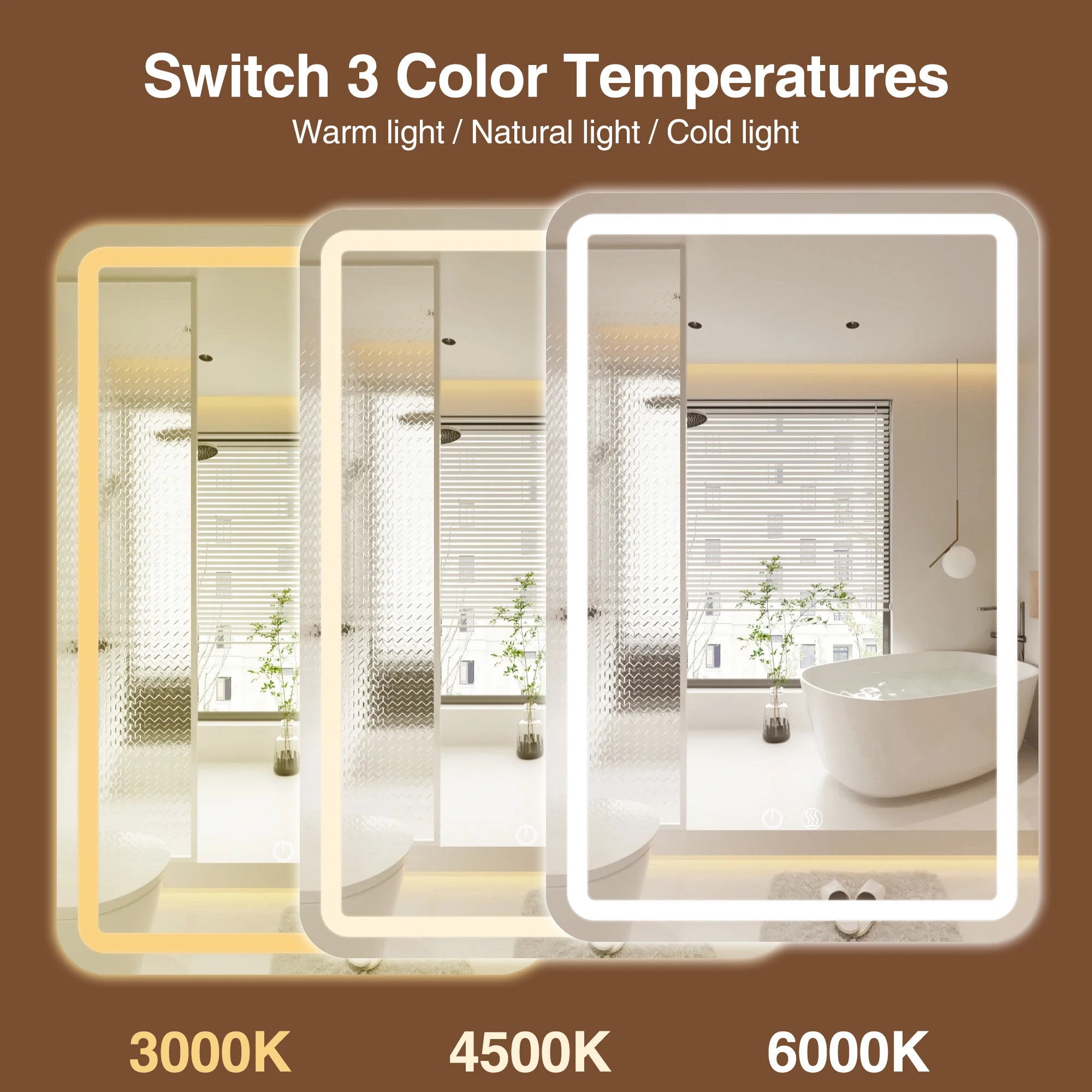 

LED Bathroom Mirror Cabinet 3-Tier Storage Detachable Shelves Color Dimmable Defogging Wall Mounted Cabinet Bathroom Furniture