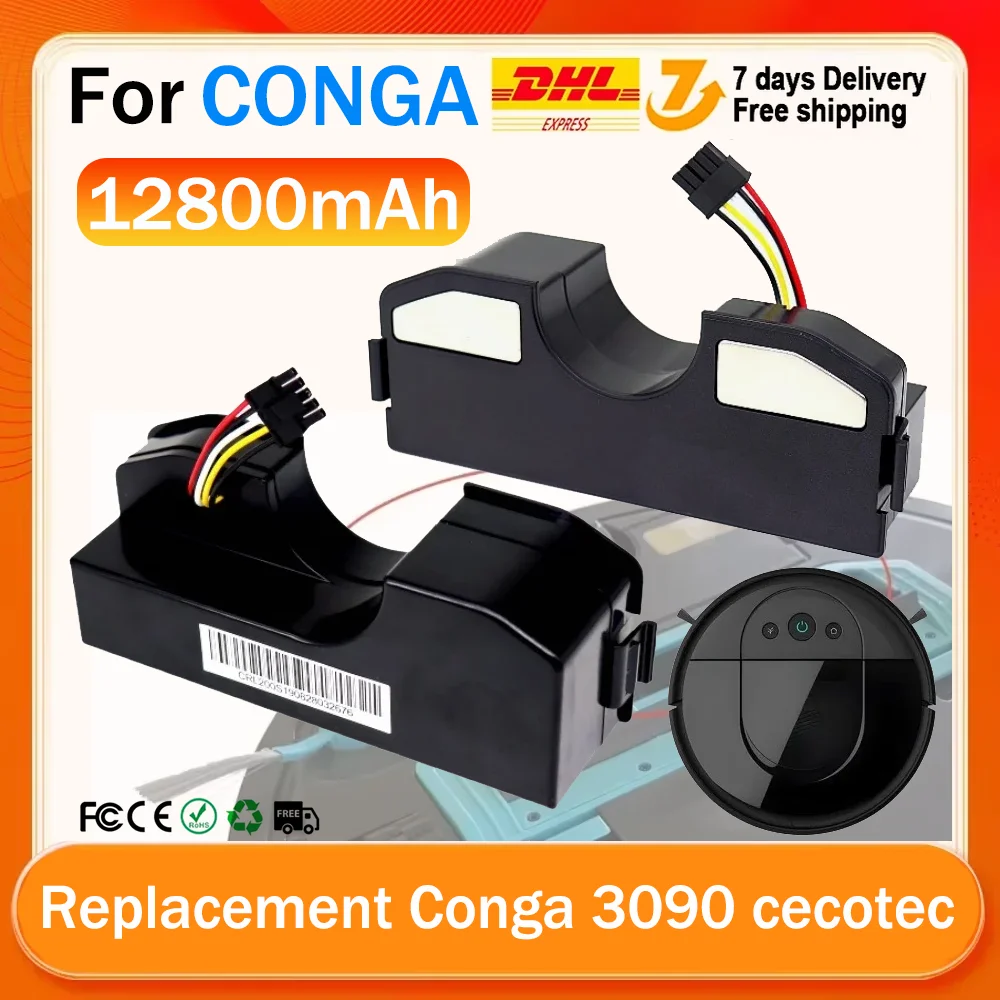 

12800mAh Compatible battery Conga 3090,3091, 3092,1690, 2090, Robot Vacuum Cleaner replacement lithium battery 14.4v Accessories