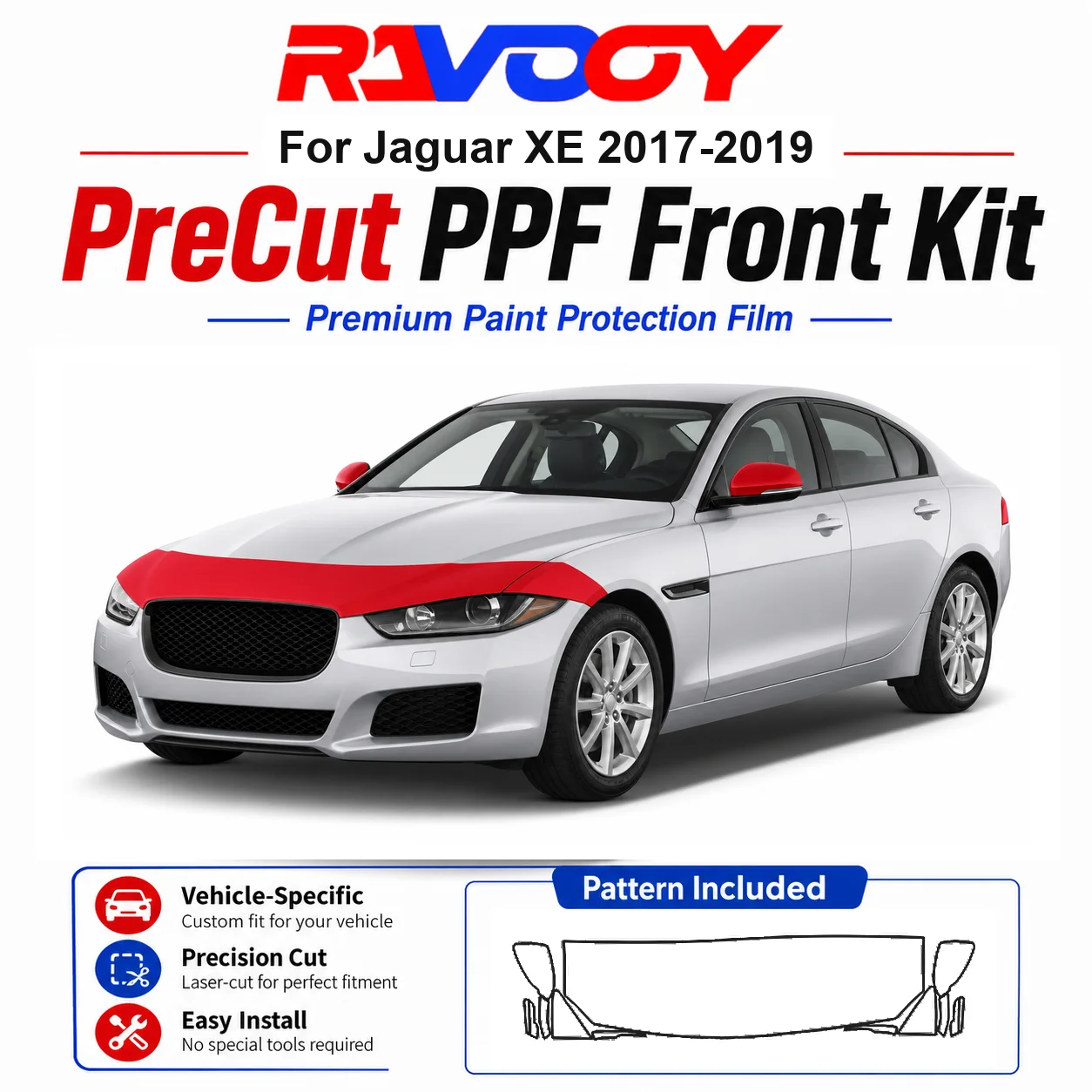 

8.5mil TPU Precut PPF Kit For Jaguar XE 2017-2019 - Hood, Partial Fenders & Full Mirror Set - Self-Healing Gloss Clear Bra Film