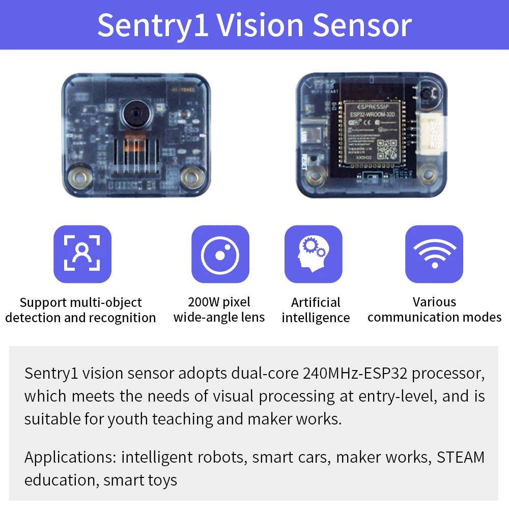 Keyestudio Sentry1&2 Vision Sensor Wide Camera Aperture Visual Inspection AI Face Recognition For Arduino/Micro:bit/Raspberry PI