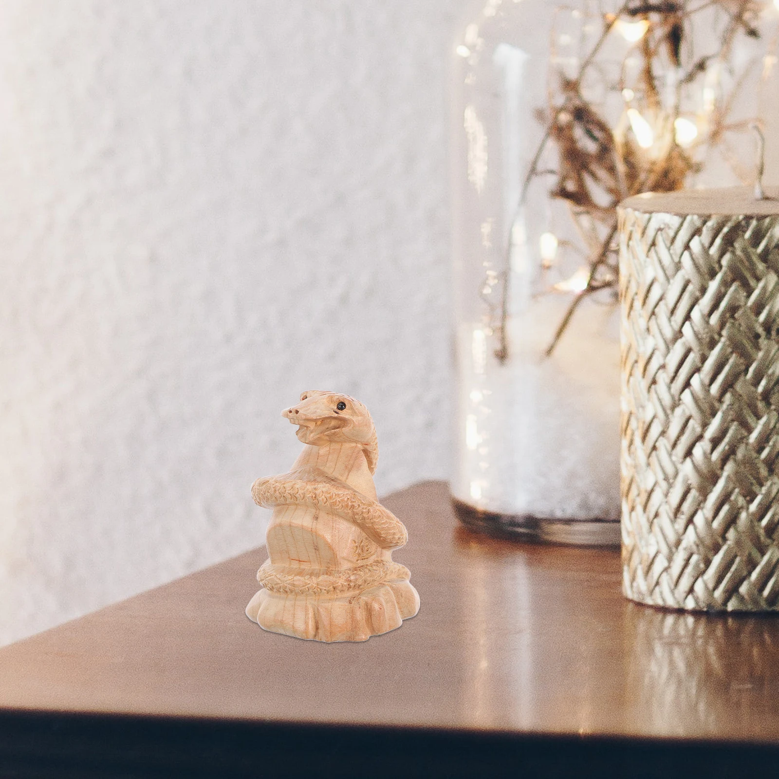 Wooden Snake Zodiac Ornaments Realistic Sculpture Animal Figurine Desk Garden Decor Year of Snake Miniature Model Long Term Use