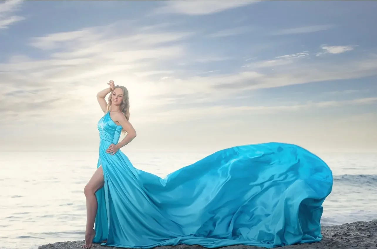 

2026 Flowing Rare Blue Evening Dress 2023 Robe De Soiree Sexy Slit Prom Gowns Long Train One Shoulder Photography Abendkleider