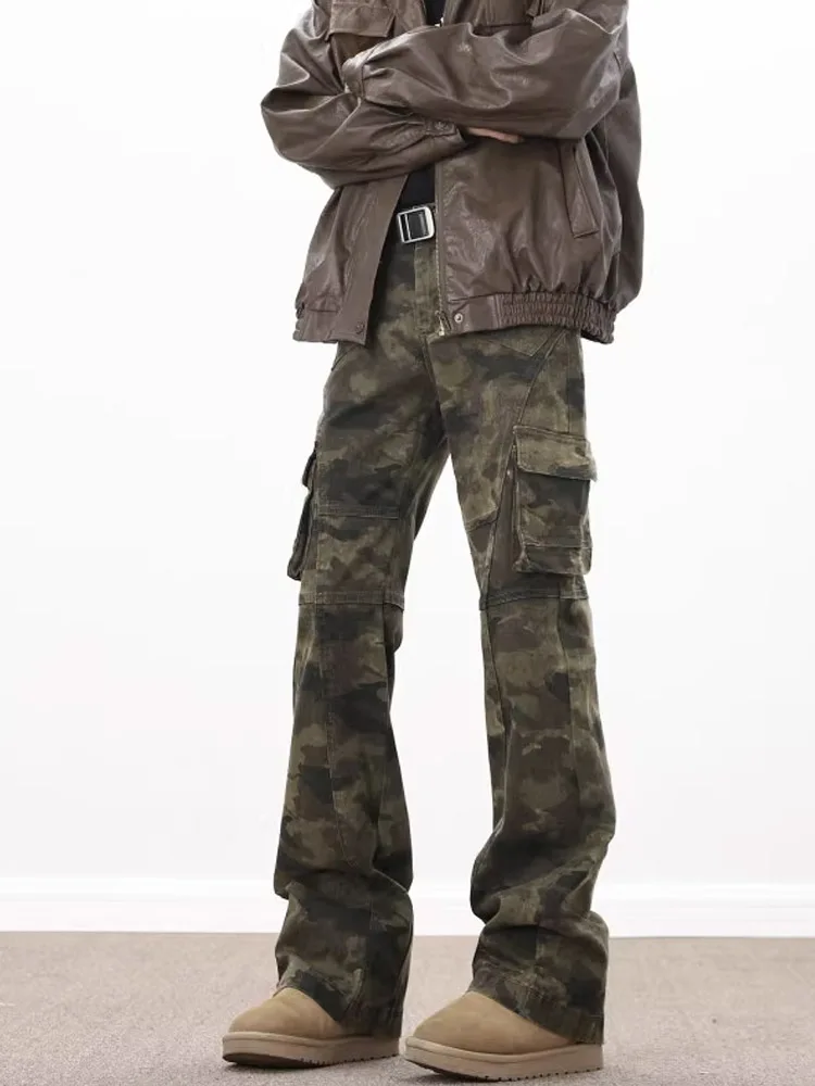 

Американские рабочие брюки с несколькими карманами в стиле ретро, мужские осенне-зимние прямые утягивающие длинные брюки, молодежные энергетические камуфляжные брюки...