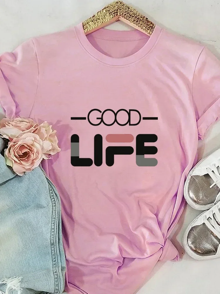 

Good Life Letter Print Women T Shirt Short Sleeve O Neck Loose Women Tshirt Ladies Tee Shirt Tops Camisetas Mujer