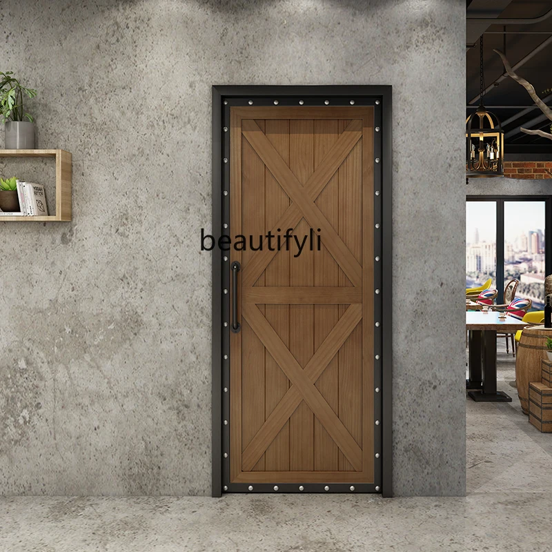 

Industrial wind wrought iron solid wood door retro bar restaurant kitchen soundproof box warehouse, custom