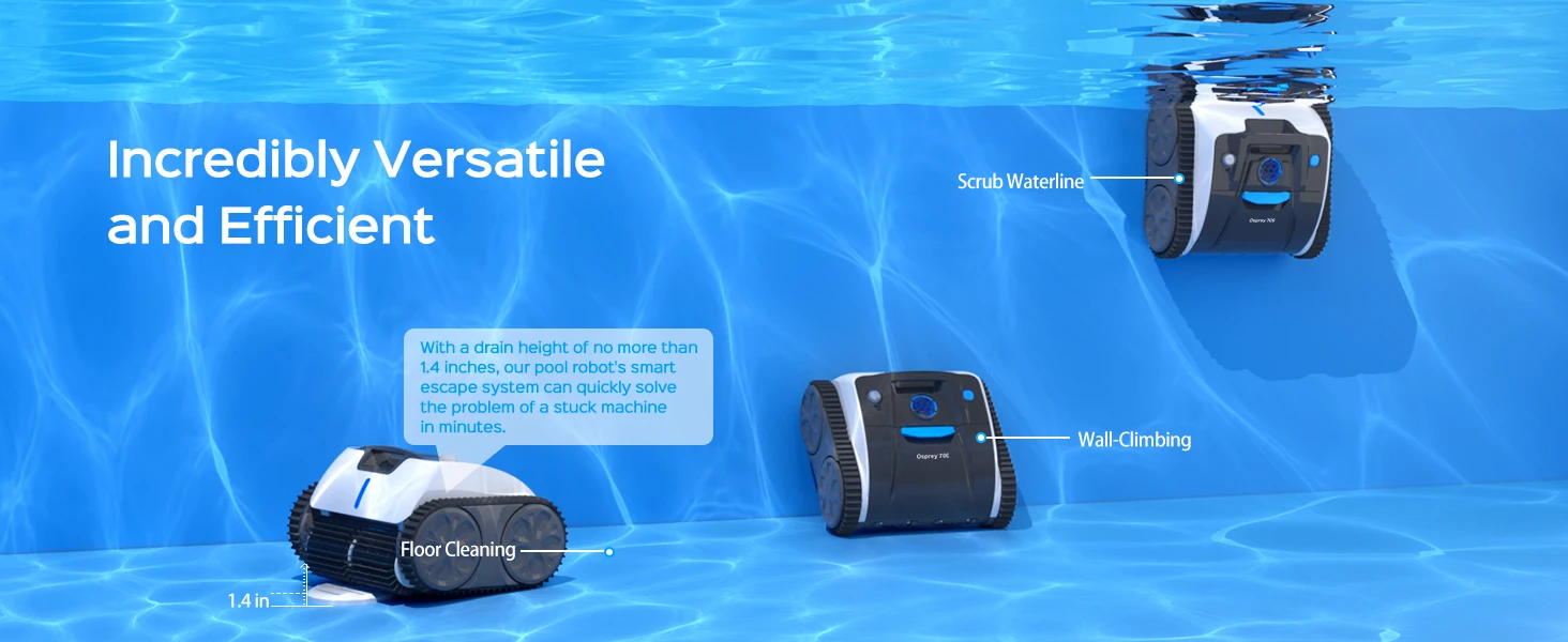 Cordless Robotic Pool Cleaner, Ultra Strong Suction, Wall Climb Pool Vacuum with Intelligent Route Planning, Lasts 110Mins